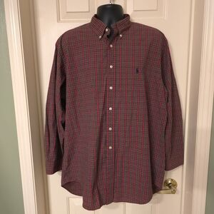 Ralph Lauren Red Plaid Mens Long Sleeve Cotton Button Up Shirt, Sz 17-1/2, 34/35